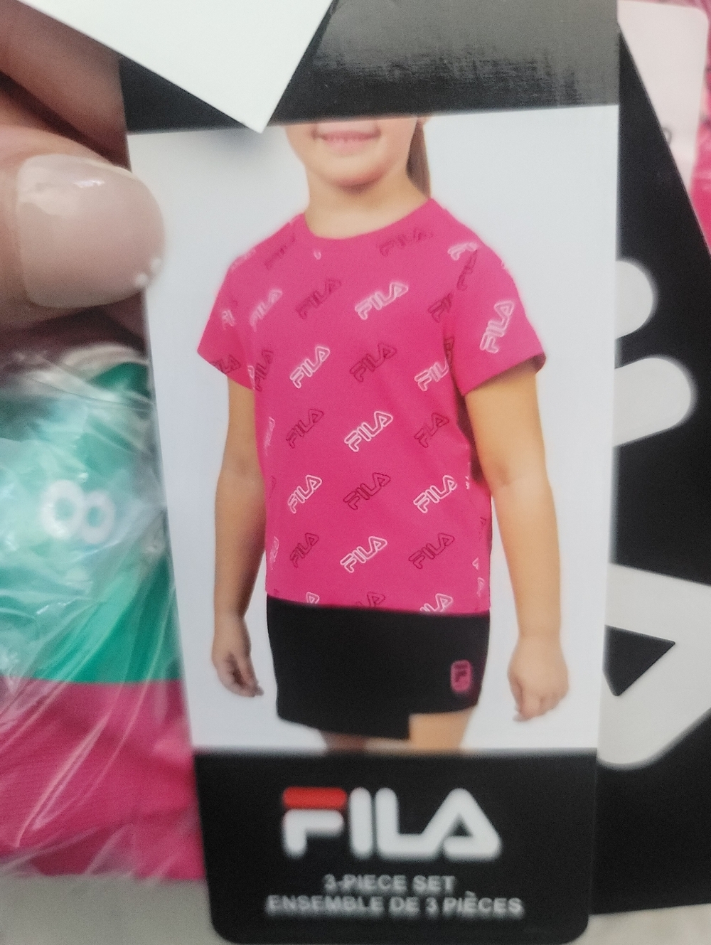 Fila Girls 3 Piece Set NEW Hot Pink All-Over Logo Short Sleeve Tee Size 8